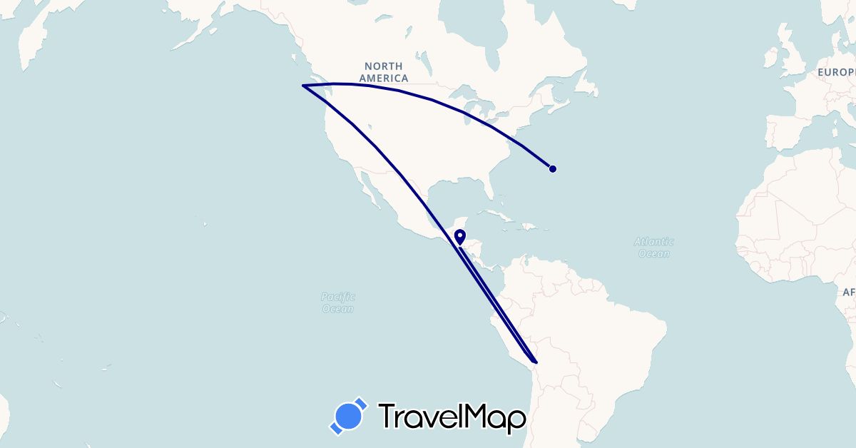 TravelMap itinerary: driving in Bermuda, Bolivia, Peru, El Salvador (North America, South America)